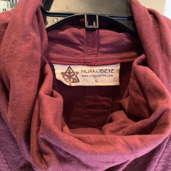 Murkobeye Burgundy Cowl Neck “Flow Shirt” Size Small Made in Bali - Picture 3 of 9